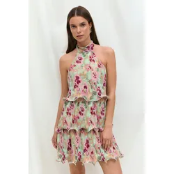 Gina Tricot - Halterneck wave edge dress - blumenkleider - Pink - 36 - Dame - Pink - 36