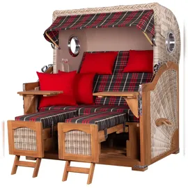 Mr. Deko bene,iving Strandkorb Komplettset Ammersee Grande XL Teak PE shell Modell 529 inkl. Liftersystem