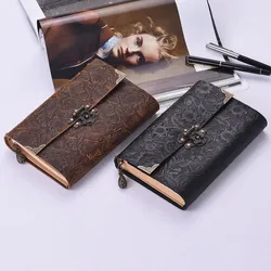 Notizbuch, handgefertigt, geprägtes Muster, weiches Leder, Tagebuch, Reisenotizbuch mit Schloss und Schlüssel, Tagebuch-Notizblock braun