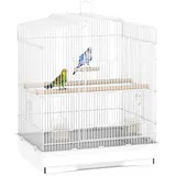 Vogelkäfig Im Vintage-design Für Kleine Vogelarten Inkl. Zubehör 46,5 X 36 X 59 Cm Stahl, Holz, Weiß+natur