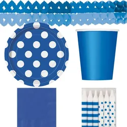 Partydeko blau weiß gepunktet Partyset Geburtstagsdeko Feier blaue Partyartikel Geburtstag Kindergeburtstag Punkte