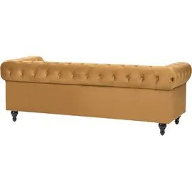 Beliani Sofa 3-sitzer Chesterfield Samtstoff Senfgelb