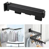 Zusammenklappbarer, Wandmontierter Wäscheständer Aus Aluminium – 3 Ablagen – Ausziehbare Kleiderstange – 18 Drehbare Haken – Maße: 120 X 9 X 6,5 Cm – Schwarz-crezuo