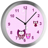 CreaDesign Funkwanduhr Funkuhr, Kinder Wanduhr, Kinderuhr, Kinderzimmer Eule rosa (geräuscharmes Uhrwerk) rosa