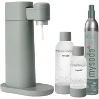 Mysoda: Toby Set Wassersprudler aus erneuerbarem Holzkomposit mit 1L und 0,5L Quick-Lock BPA-freie Plastikflaschen und CO2-Zylinder - Salbeigrün (Pigeon)