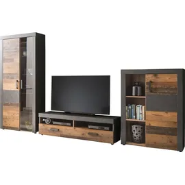 trendteam Indy Kastenmöbel-Sets grau Graphit matera, Old Wood farben) Wohnwände mit Glaseinsatz