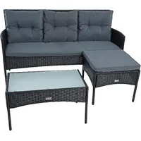 Estexo Polyrattan Sitzgruppe Lounge Set Gartenset Rattan Gartenmöbel 3-Sitzer