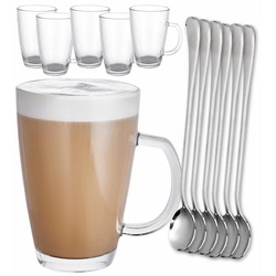 Cosumy Latte-Macchiato-Tasse 6 Latte Macchiato Tassen mit Löffel, Glas, 6er Latte Macchiato Gläser Set mit Henkel und Löffel – 300ml – Hält lange warm