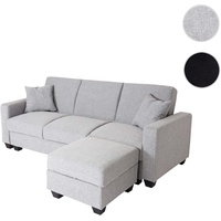 Mendler Sofa HWC-H47 mit Ottomane, Couch Sofa Gästebett, Schlaffunktion Stauraum 217x145cm - Stoff/Textil hellgrau