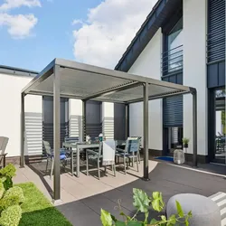 HOME DELUXE - Lamellenpavillon - CANNES, Maße: 400 x 303 x 223 cm, inkl. Handkurbel, Gestell: Aluminium I Terrassenüberdachung Pergola Sonnenschutz