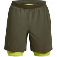 Under Armour Herren Launch Run 7-inch 2-in1-Shorts Shorts, Marineblau/Grün/Limettengelb/reflektierend, XL