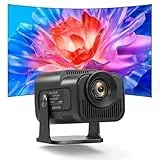 OKYUK Mini Beamer 4k,1080P Tragbar Outdoor Beamer, Projector 4k mit Projektionsleinwand, 180° drehbar Projektor mit Vielen Schnittstellen für Handy/Laptop (Schwarz)