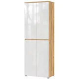 Lomadox Schuhschrank CALOVETO-01 Flur in Navarra Eiche Nb. mit weiß Hochglanz, B/H/T: ca. 70/199/41 cm braun|weiß