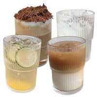 Xzbling Latte Macchiato Gläser Klarer Kaffeegläser Süß Gestreiftes Gläser Minimalistisches Kaffeeglas/Teeglas, Gerippte Trinkgläser Perfekt Für Latte, Cappuccino, Getränke
