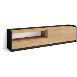 SKRAUT HOME Lowboard 207 cm Eiche Schwarz Holzwerkstoff