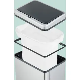 Relaxdays Mülleimer Sensor, 60 l, elektrischer Deckel, Müllbeutelhalter, Küchenmülleimer, Abfalleimer, Silber