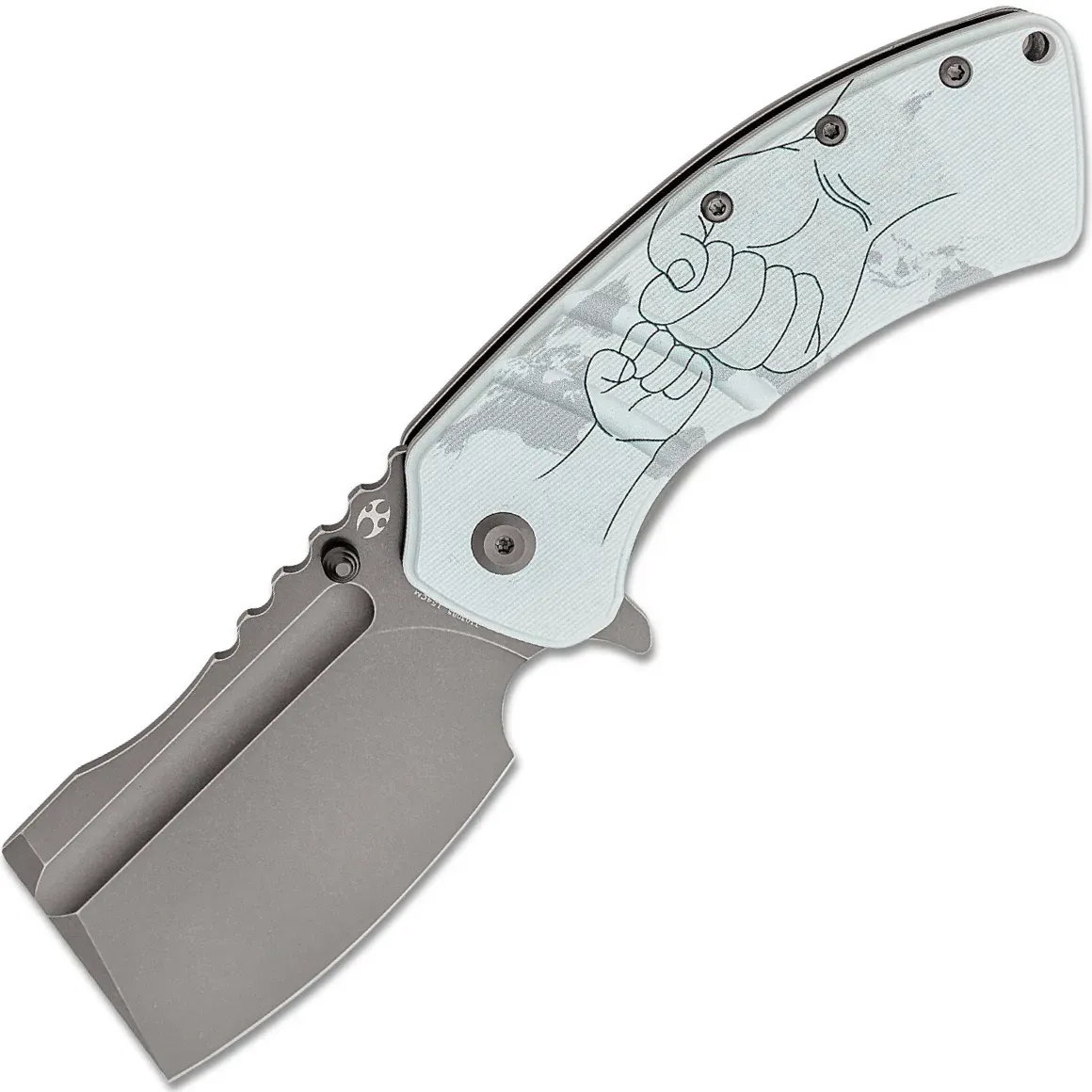 Kansept XL Korvid Gray Anodized and Stonewashed 154CM Jade G10 with Parent and Child Hands-Father's