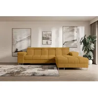 altdecor Ecksofa Cord mit Schlaffunktion 2-Sitzer Senfgelb