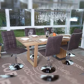 Mendler 6er-Set Esszimmerstuhl HWC-C41, Stuhl Küchenstuhl, höhenverstellbar drehbar, Stoff/Textil vintage dunkelbraun