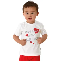 T-Shirt TRIGEMA "TRIGEMA T-Shirt Omas Liebling", Baby, Gr. 92, weiß, 100% Baumwolle (Bio-Baumwolle kbA), casual, Kurzarm, Shirts