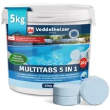 Veddelholzer Garten Chlortabletten 5 kg Multitabs 5 in 1 Chlortabletten langsam löslich Pool Zubehör, (Chlortabletten für Pool, 5 in 1 Multitabs), langzeit Chlor Tabletten zur Reinigung & Desinfektion