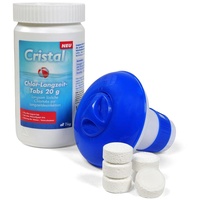 Cristal Set: 1 kg Chlortabletten 20 g langsam löslich inkl. Dosierschwimmer - Mini Chlortabs mit hohem Aktivchlorgehalt, Langzeittabletten
