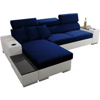 All4All Ecksofa mit Schlaffunktion Sante Mini 274x170 cm - Sofa mit Bettkasten - Schlafsofa L-Form - Eckcouch - für 3 Personen - Blau - Seite Links - Amor Velvet 4314 mit Kunstleder weiß 26