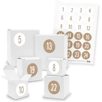 itenga Adventskalender 24x Geschenkbox Würfel Quader Weiß Zahlen Schlicht Braun