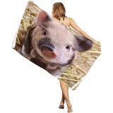 KATATI Schwein Strandtuch 80x160 cm, Weich Schnell Trocknen Microfaser Handtücher, 3D Strandhandtuch Schwein Badetuch Strandlaken Handtuch, Herren Frauen Badetücher