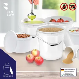 Benbow Eimer mit Deckel 30L x100 Weiß - lebensmittelecht, stabil, luftdicht, auslaufsicher, geruchsneutral - Plastikeimer mit Henkel - leer - Weiß