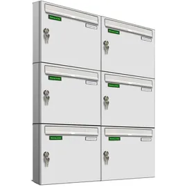 AL Briefkastensysteme Basic 6er Briefkasten Weiß inkl. Zeitungsfach