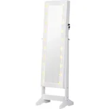 Schmuckspiegel Mit 20 Led-leuchten, Verstellbarer Schmuckschrank Mit Halterungen Für Ringe, Ohrringe Und Halsketten, 40x37x146 Cm, Weiß.