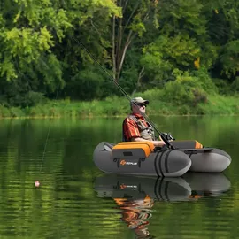 Costway Schlauchboot aufblasbar bis 150kg, Angelboot mit verstellbarer Rückenlehne, Pumpe, Paddel & Gurte, Fischerboot für Erwachsene 135x109x54cm - Grau