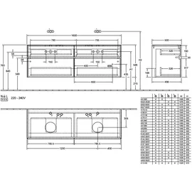 Villeroy & Boch Collaro Waschtischunterschrank C052B0VN 160x54,8x50cm, für 2 Waschtische, mit LED-Beleuchtung, cashmere grey