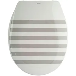 MSV Design WC Sitz, Absenkautomatik, Fast Fix/Schnellbefestigung, Befestigung mit Knopfdruck, Toilettensitz WC Deckel Klobrille "Seauville" Grau/Weiß