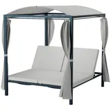 blumfeldt Gartenliege Eremitage Double XL Sunbed 2 Personen Stahl 5-fach Lehne 4 Vorhänge, Set, Liegeinsel Doppelliege 2 Personen mit Rückenlehne & Vorhängen