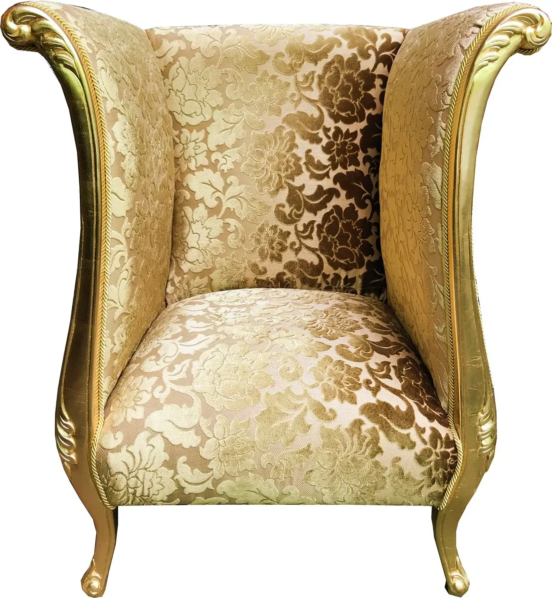 Extravaganter Pompöös by Casa Padrino Luxus Designer Sessel von Harald Glööckler Gold Bouquet Muster / Gold - Pompööser Barock Sessel