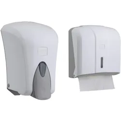 CleanSV® Via Set Weiss  Seifenspender 1000 ml. und Papierhandtuchspender
