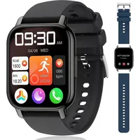 JUNG POPGlory Smartwatch Damen & Herren Fitnessuhr, mit Bluetooth Smartwatch (4,69 cm/1,85 Zoll) mit Telefon Funktion, 100+ Trainingsmodi - Dunkelblau