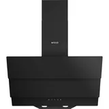Wiggo B643 Dunstabzugshaube 60cm kopffrei I Abluft Umluft Dunstabzug 615m3/h - Touch-Display 4 Stufen I Energieeffizienzklasse B Schräghaube inkl. 2x Kohlefilter I Abzugshaube Glasfront schwarz
