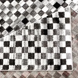 Carpet City Teppich Modern Karo-Look - 160x225 cm Grau Meliert - Kurzflor Teppiche Wohnzimmer