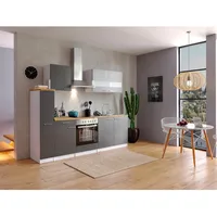 Respekta Küchenzeile Malia 240 cm E-Geräte Glaskeramikkochfeld grau/weiß