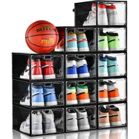 INSTY 12 transparente Schuhboxen, Schuhaufbewahrung mit magnetischer Tür, Schuhbox für Schrank, Sneaker-Tasche, passend für Herren/Damen (34 x 24,9 x 18 cm)