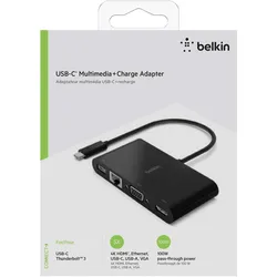 Belkin Multimedia + Charge Adapter - Docking Station - USB-C - VGA, HDMI - GigE