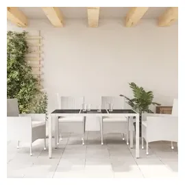vidaXL Gartentisch mit Glasplatte Weiß 150x90x75 cm Poly Rattan