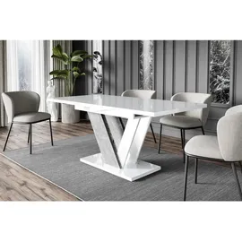 altdecor Esstisch Weiß Hochglanz, Grau, Rechteckig,Rechteckig, Bodenplatte, 80x75x120 cm, Esszimmer, Tische, Esstische