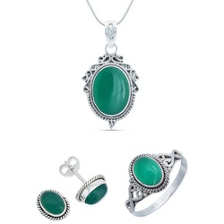 mantraroma Schmuckset 925er Silber mit Grüner Onyx (Schmuckset aus 925 Silber) 62