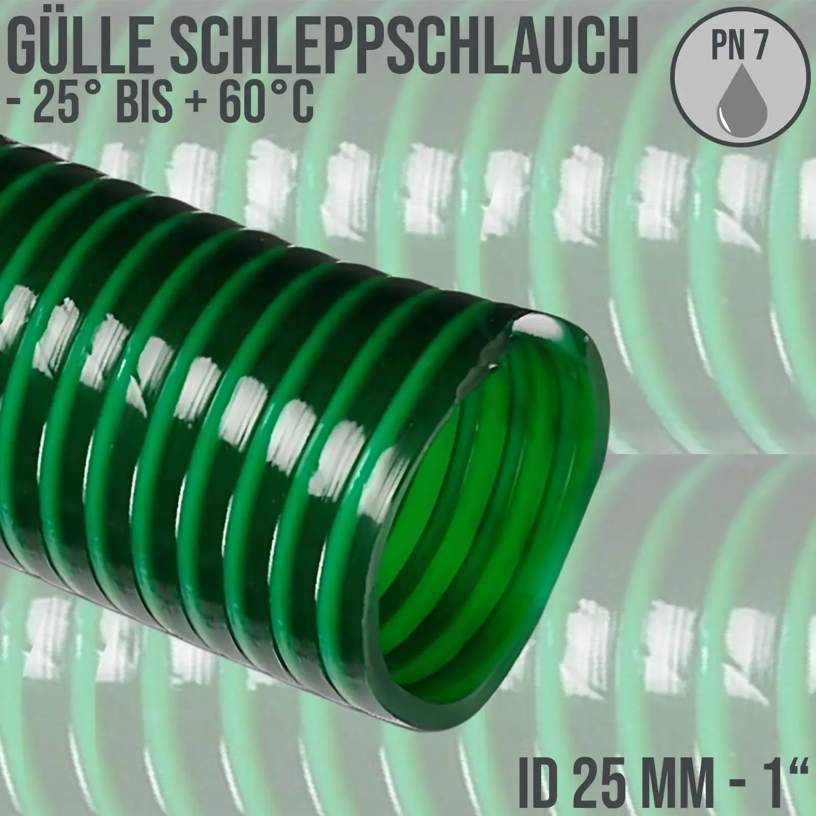 25 mm 1 Zoll Schlepp Gülle Saug Ansaug Spiral Förder Pumpen PVC Schlauch grün P..."