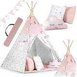 nukido Kindertipi im Montessori-Stil Baumwolle und Holzrahmen mit Girlande Luftig Rosa
