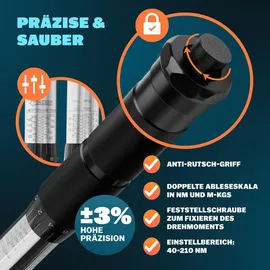 monzana Drehmomentschlüssel 6tlg. Set 40-210Nm 1/2 +/- CV inkl. 3 Stecknüsse Verlängerung inkl. Koffer 4% Toleranz